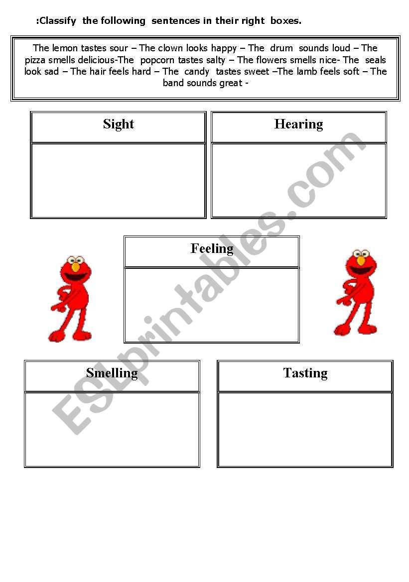 classify the five senses worksheet