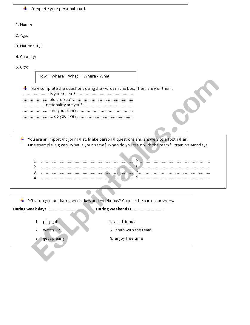 Personal information  worksheet