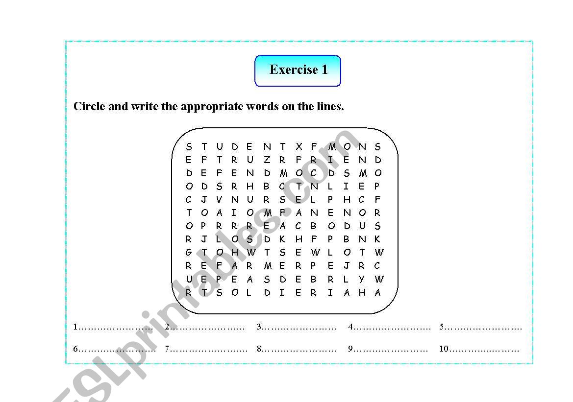 occupations worksheet