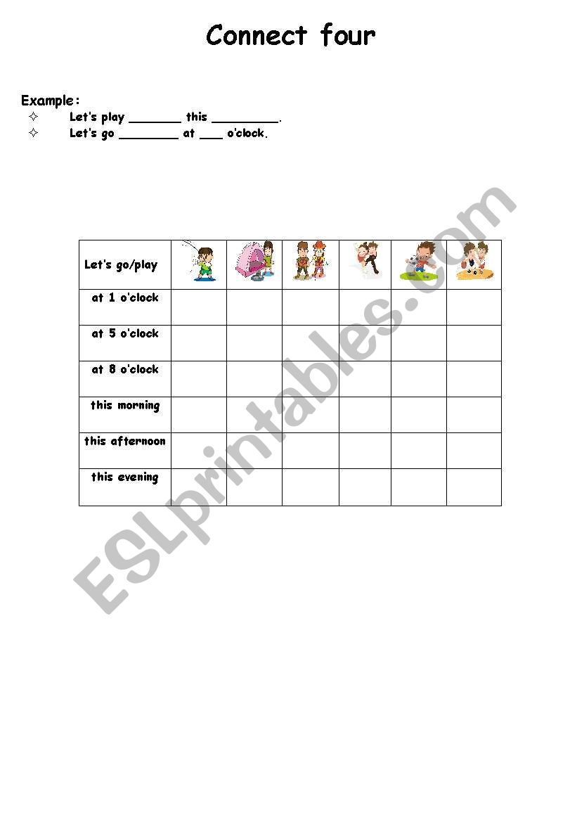 Activities Connect 4 worksheet