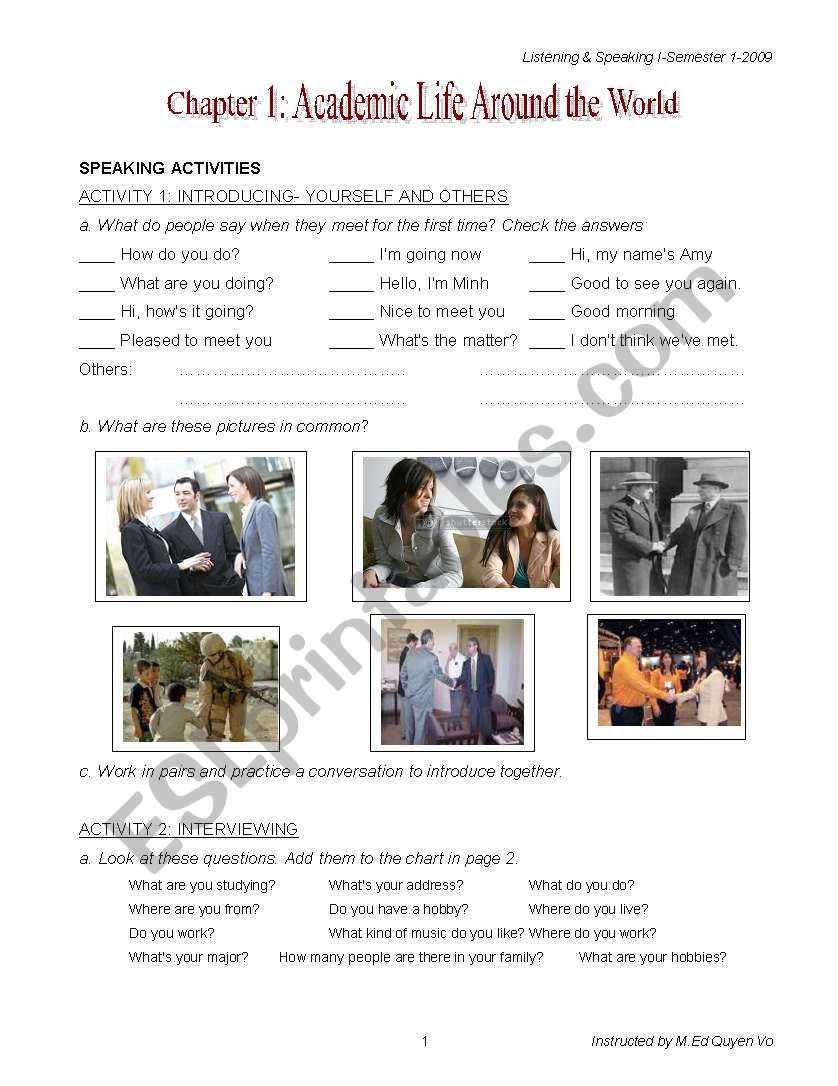 LISTENING HANDOUT worksheet