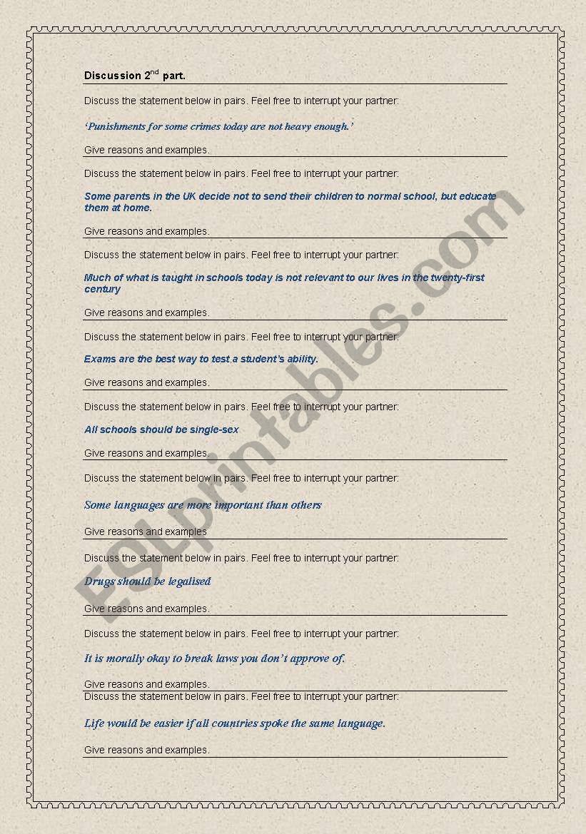 2ND SET OF CARDS. Upper-intermediate tests. Discussion 2nd part