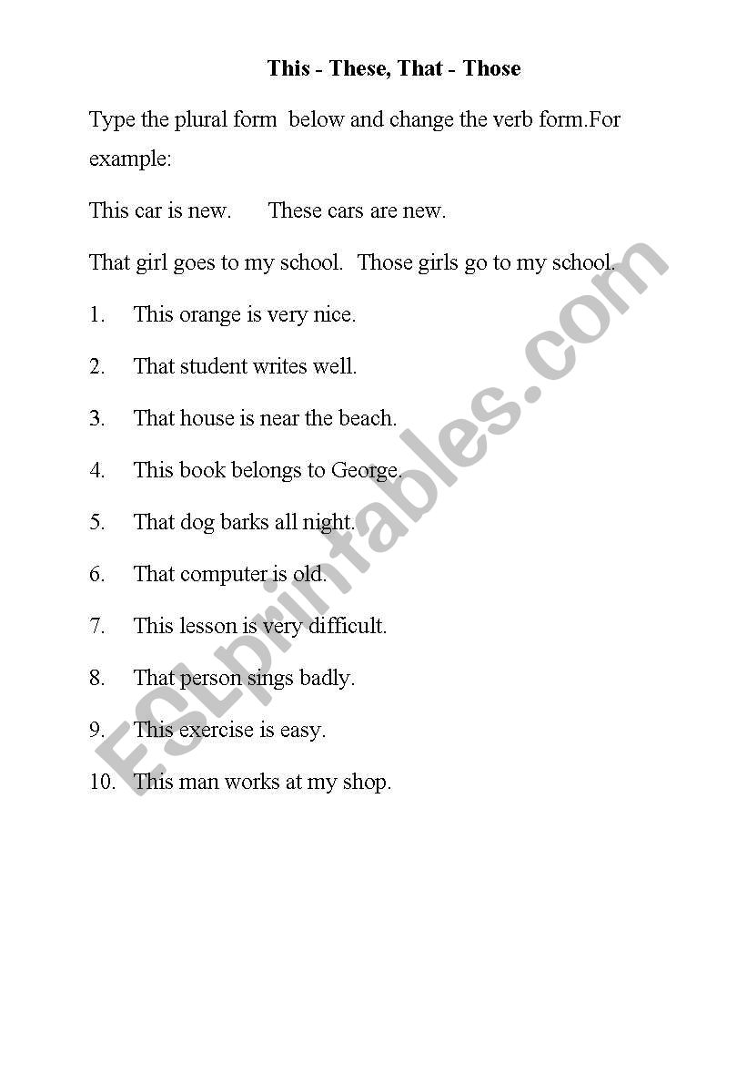 this/that/these/those worksheet