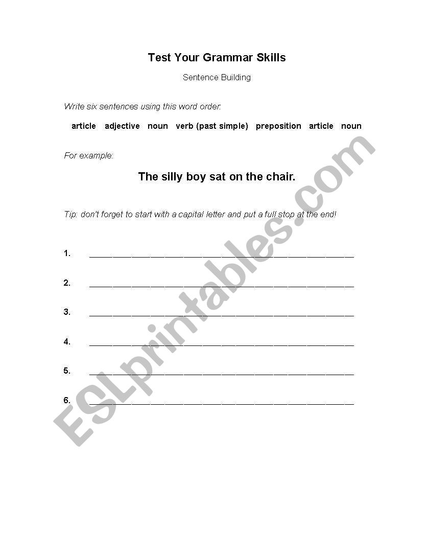 sentence building worksheet