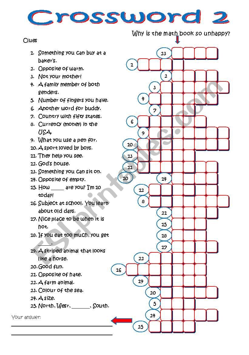 Crossword 2 worksheet