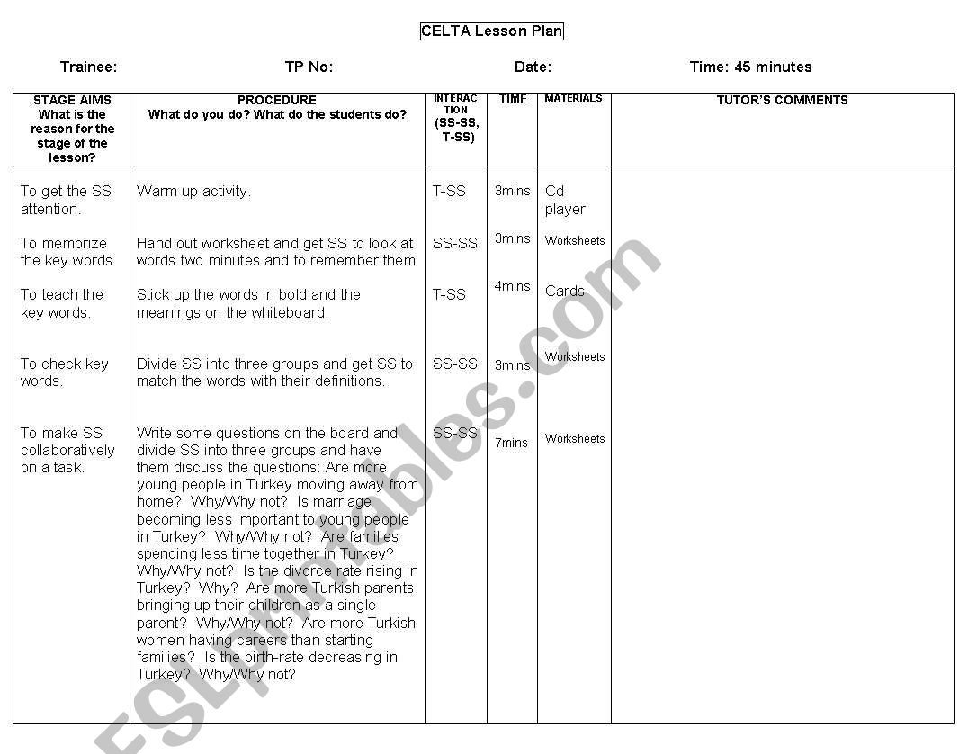 lesson plan templete worksheet