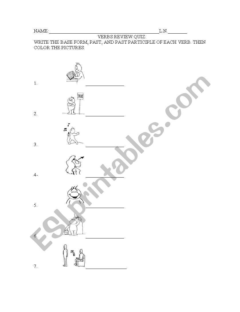 15 VERBS QUIZ WITH IMAGES worksheet