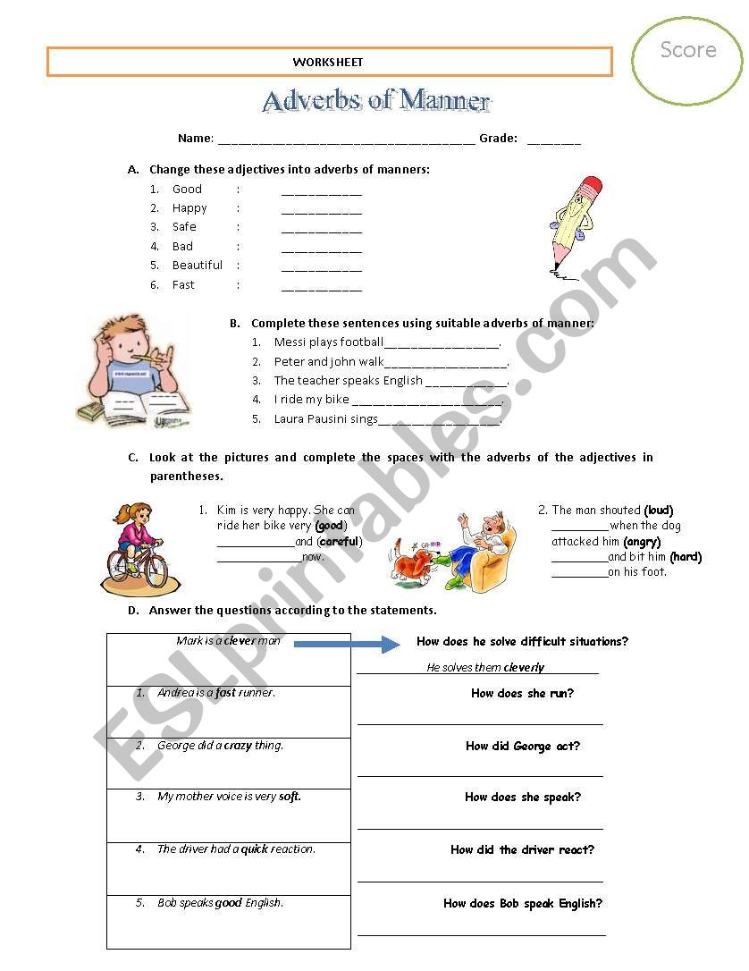 ADVERBS OF MANNERS worksheet