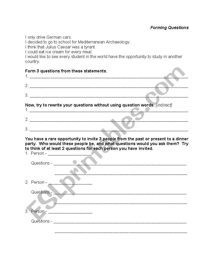 Forming Questions worksheet