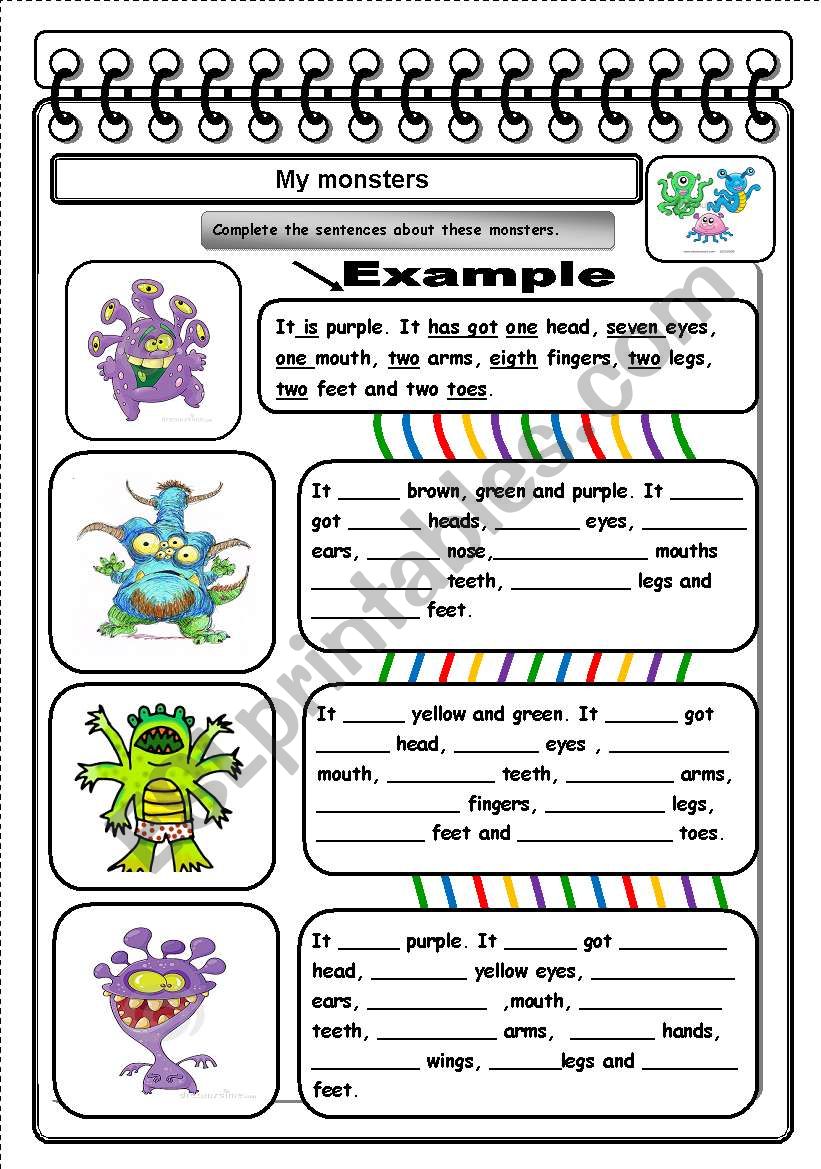 MONSTER BODY PARTS worksheet