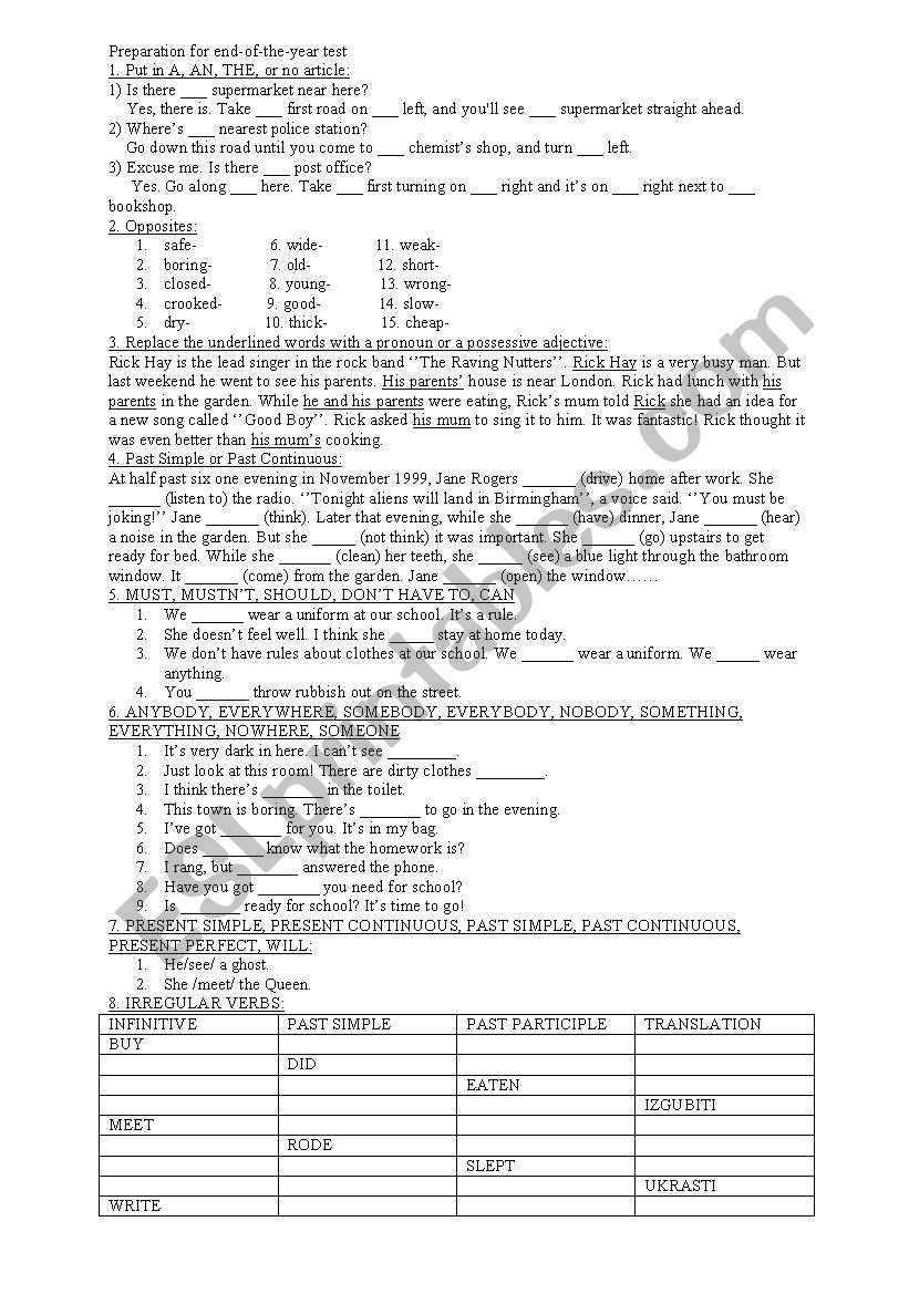 Grammar exercises worksheet