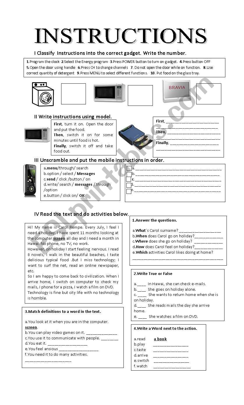 GIVING INSTRUCTIONS worksheet