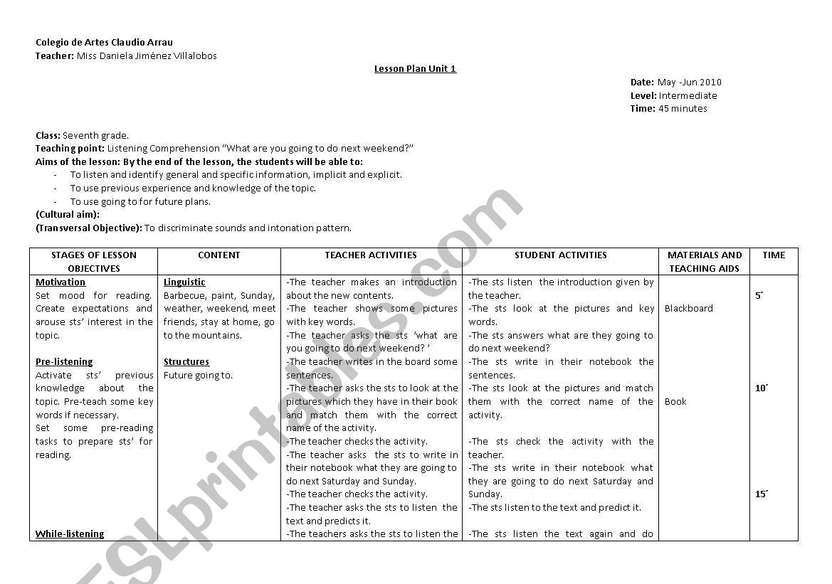 Planificacion futuro going to worksheet