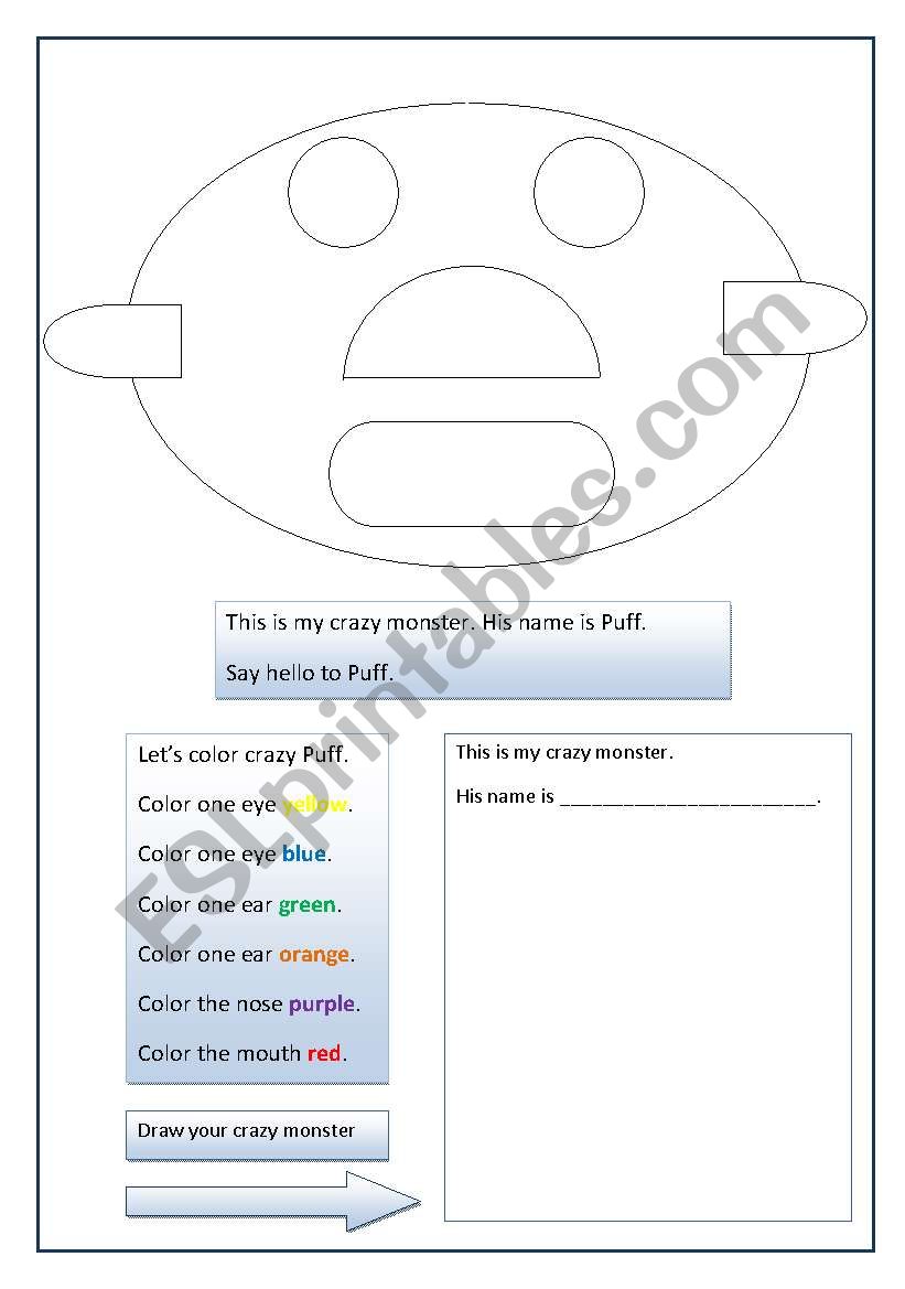 Puff, my crazy monster worksheet