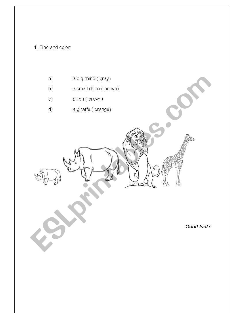 Animals and colors worksheet