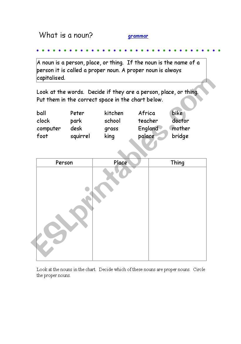 noun beginner worksheet