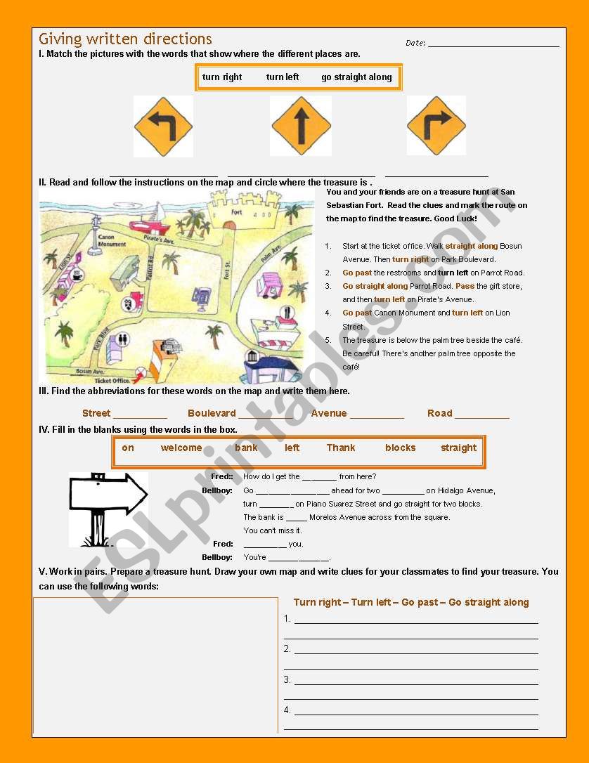 Giving directions worksheet