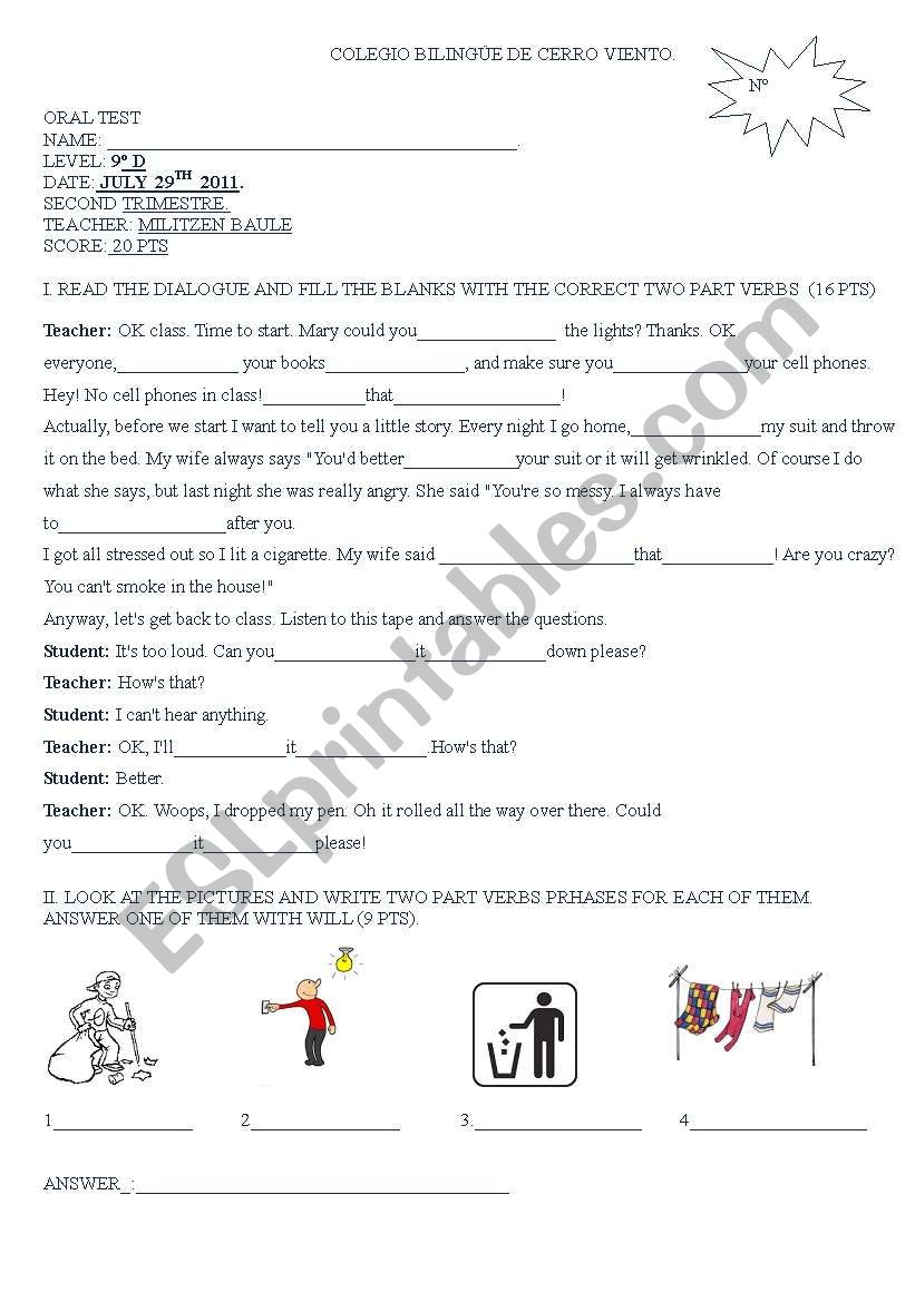 TWO PART VERBS  worksheet