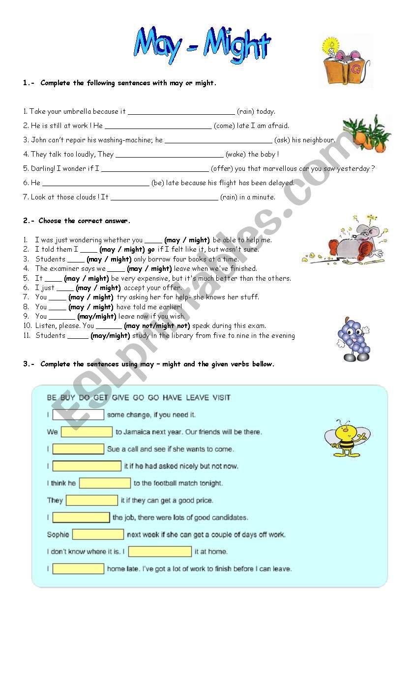 grammar worksheet may and might