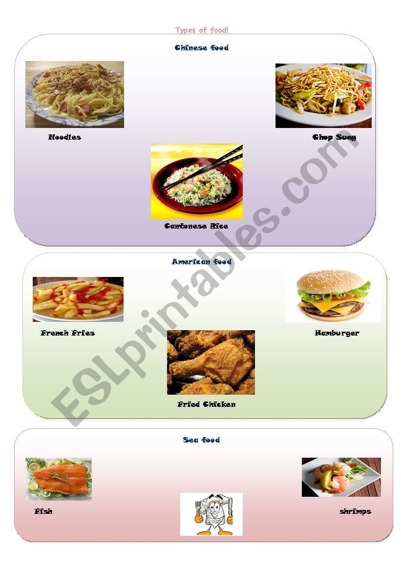 Types of food worksheet