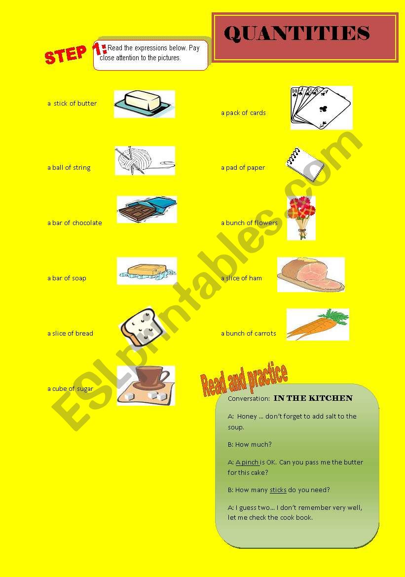 quantities worksheet