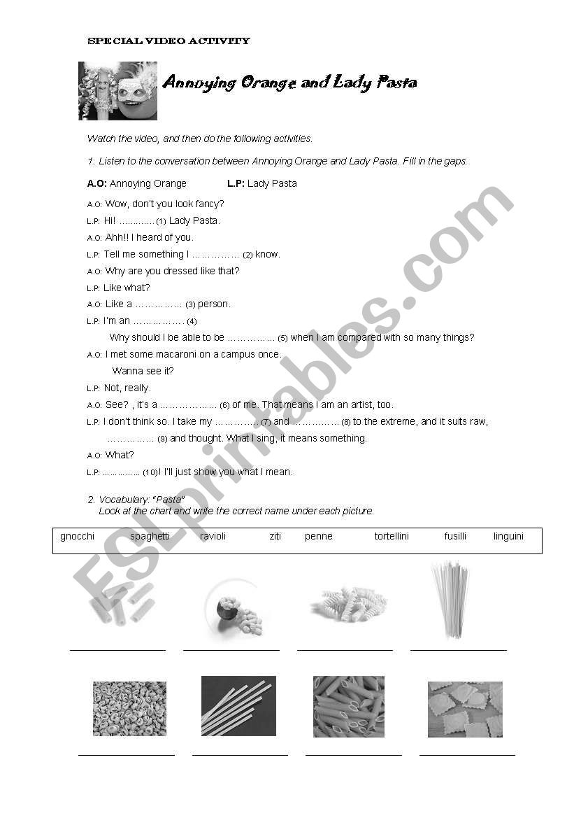 Video Activity- Food worksheet