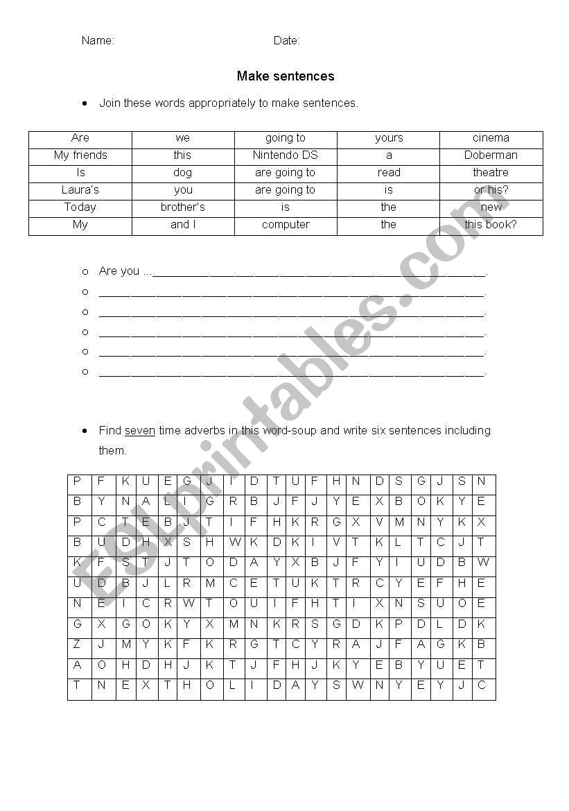 Sentence confection worksheet