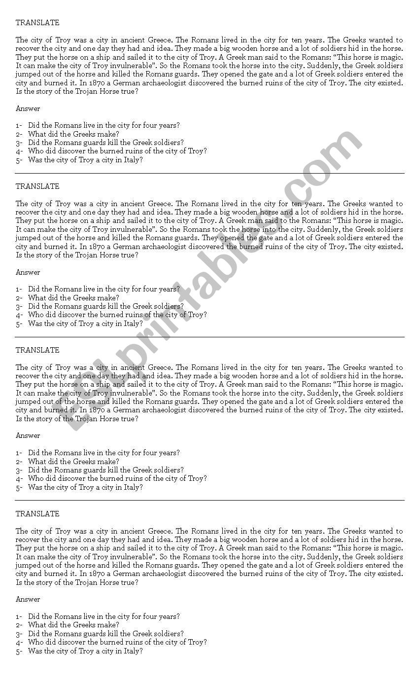 Translate worksheet