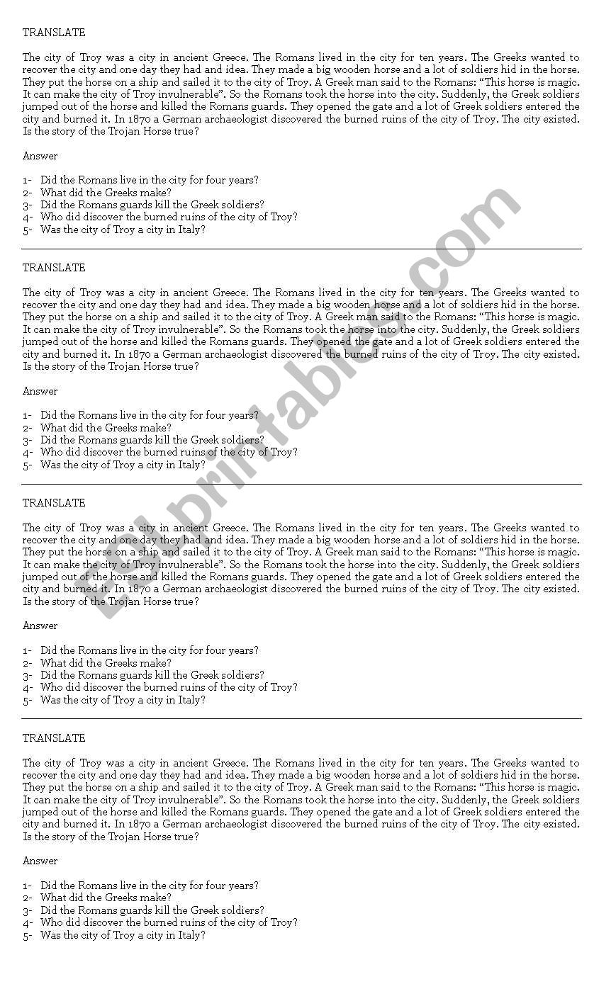 Translate worksheet