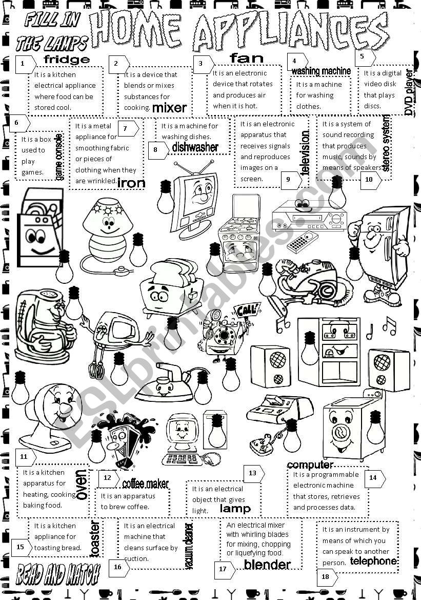 home appliances worksheet