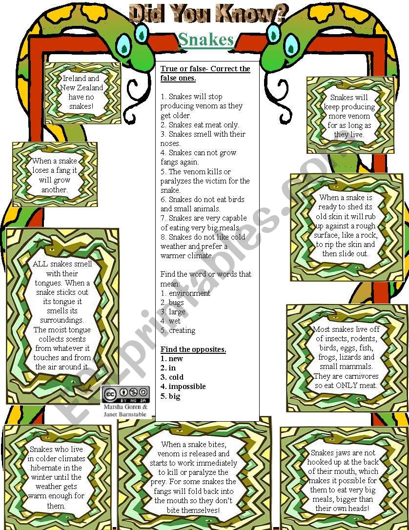 Do you know? Snakes worksheet