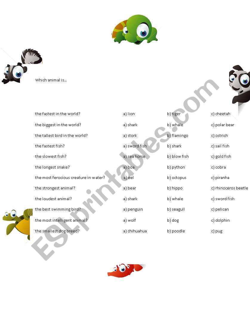 Superlative Animal Quiz worksheet