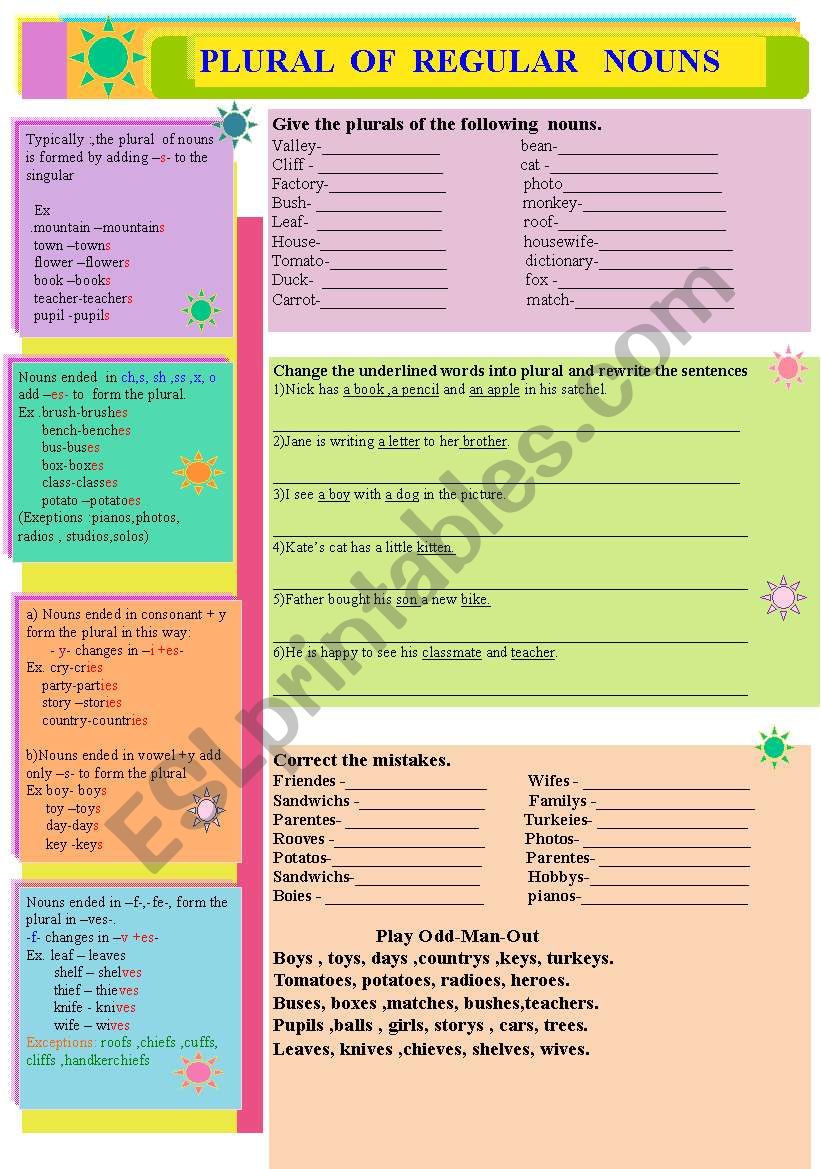 plurals of regular nouns worksheet