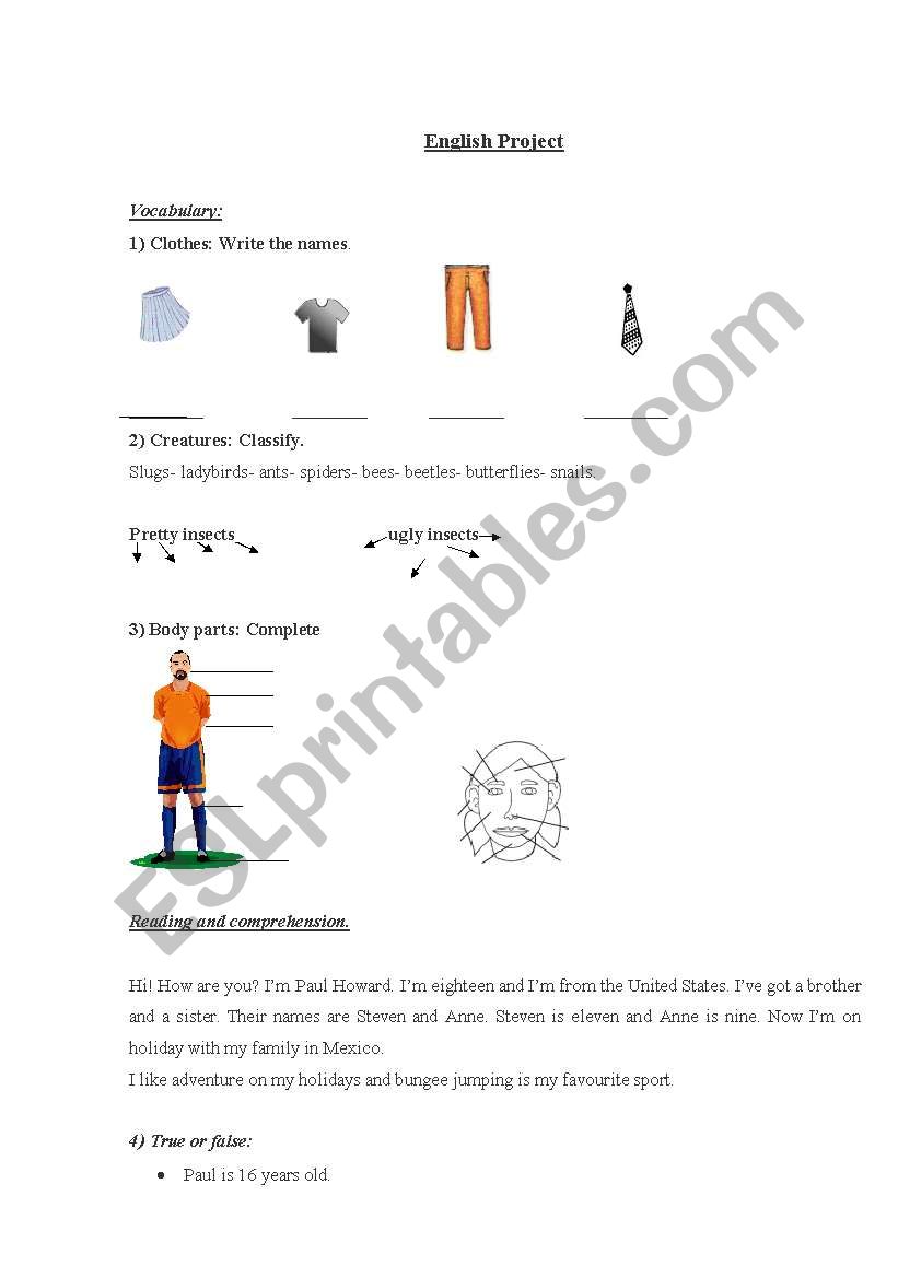 Vocabulary- Parts of the body, clothes. Activities