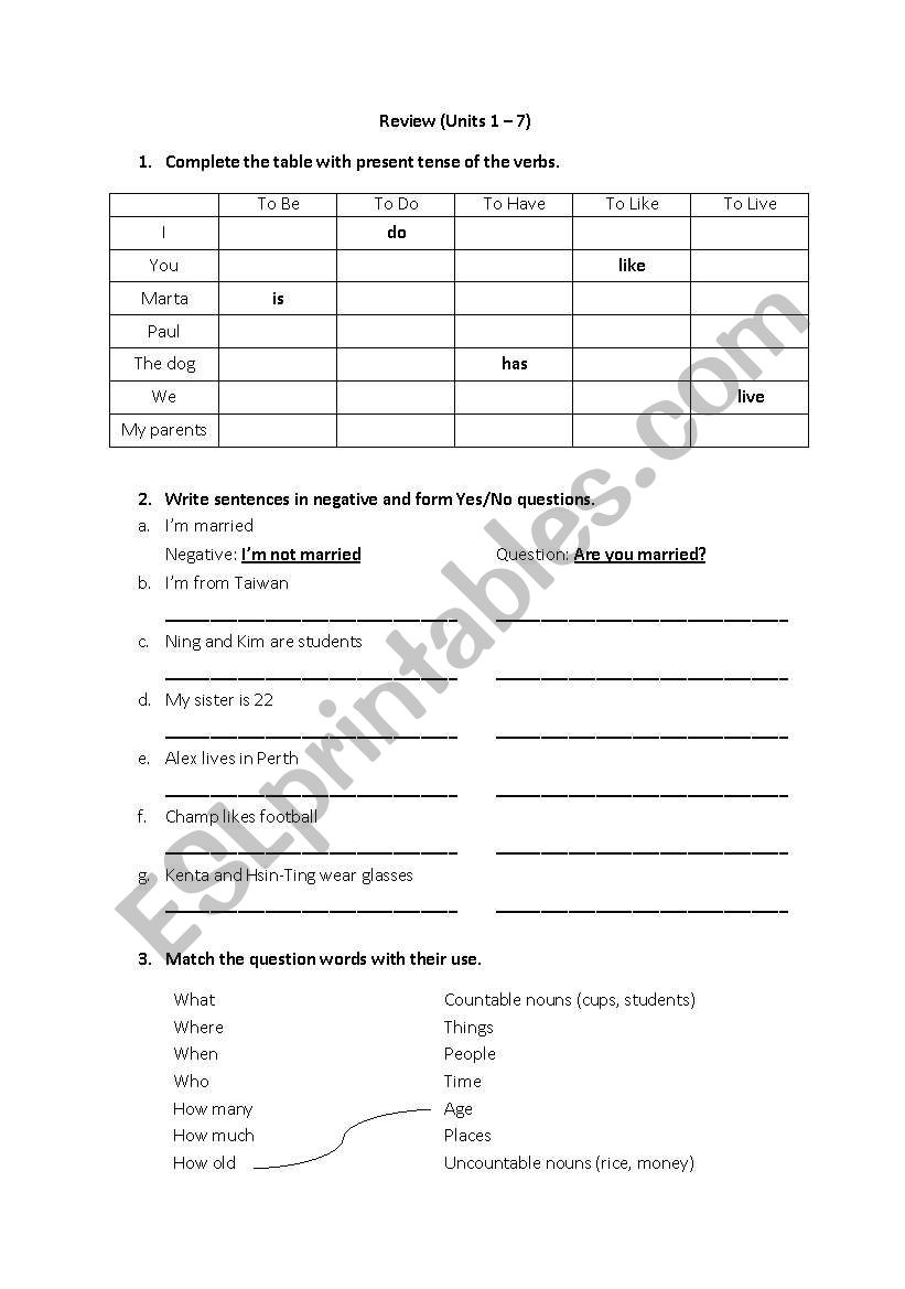 Review Units 1 to 7 from Headway Beginners