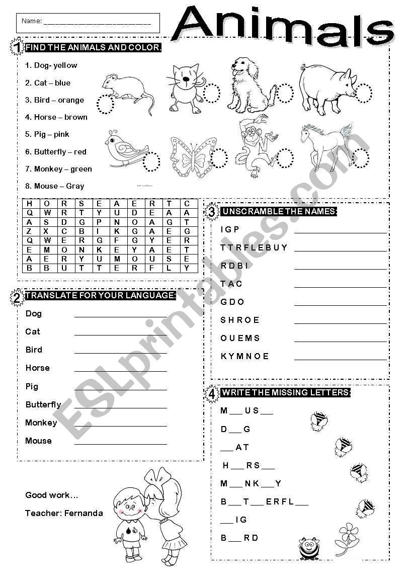 Animals worksheet