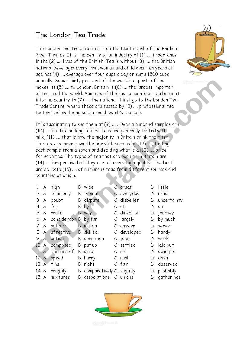 The London Tea Trade Cloze worksheet