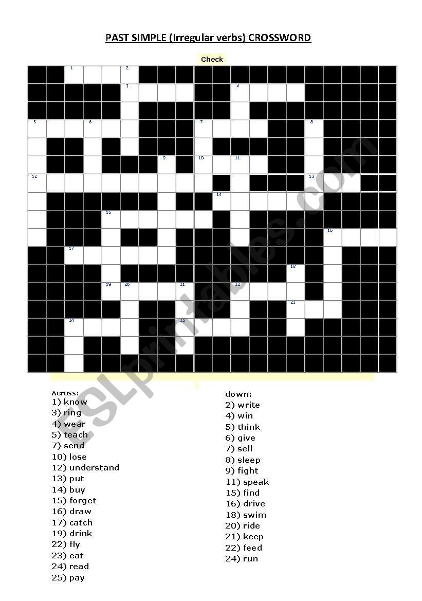 CROSS WORD (Past Simple Irregular Verbs)