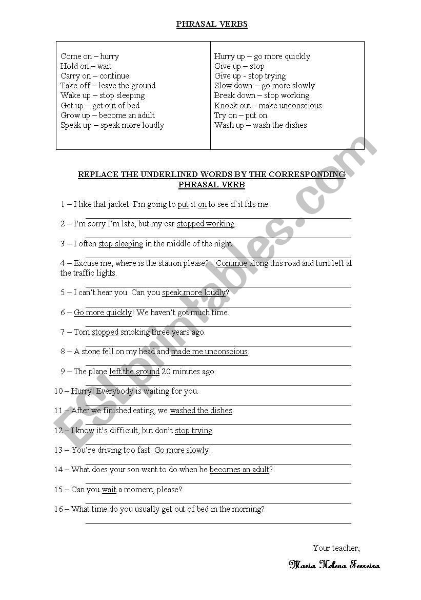 PHRASAL VERBS worksheet