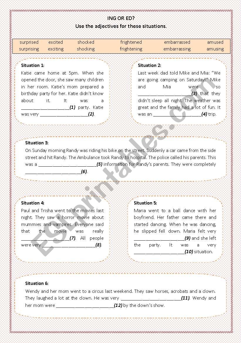 Adjectives with ED and ING worksheet