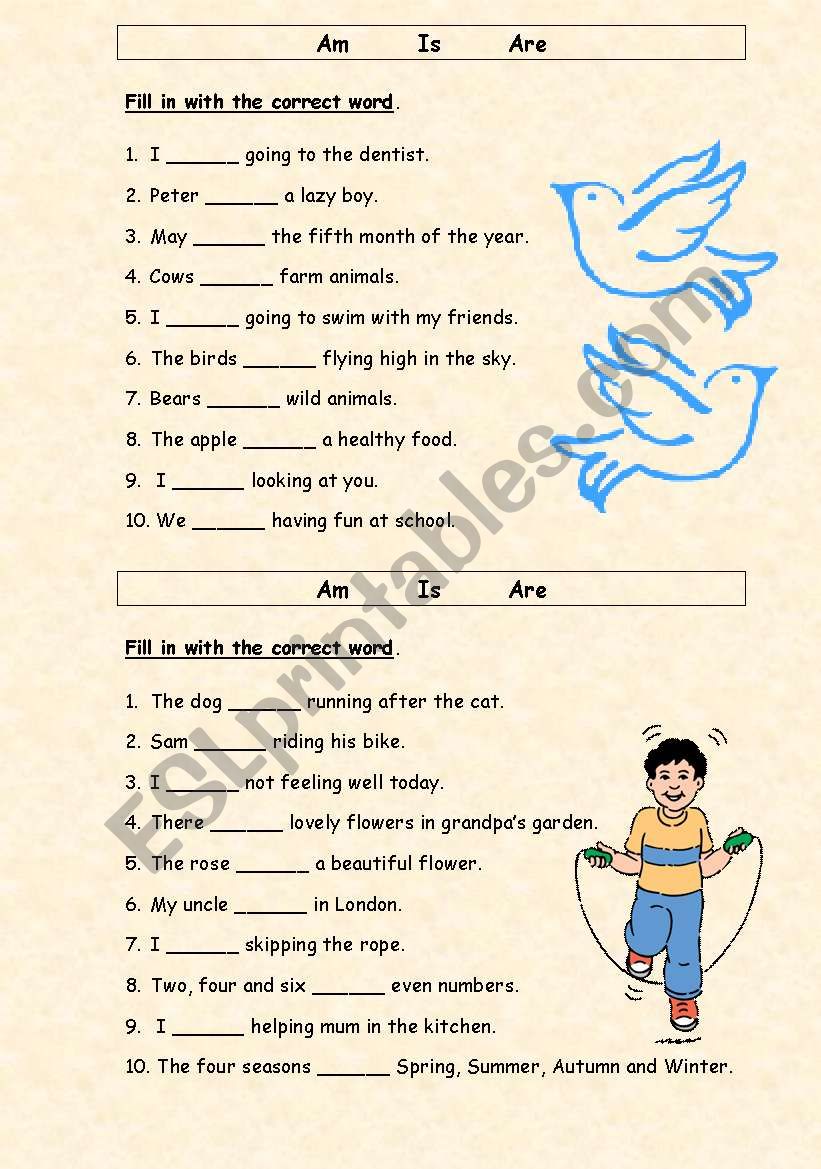 Am Is Are - action words worksheet