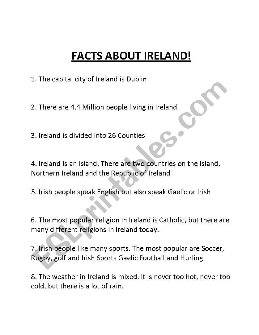 Facts about Ireland - Running Dictation Activity