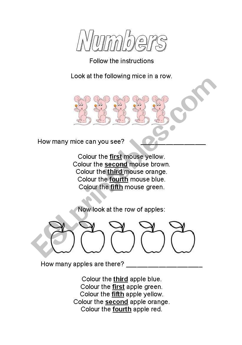 Ordinal numbers worksheet