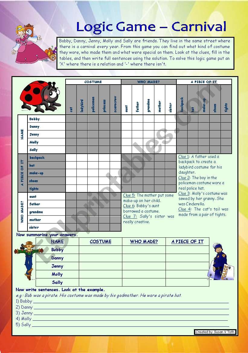 Logic game (16th) - Carnival *** with key *** for intermediate level *** created with WORD 2003