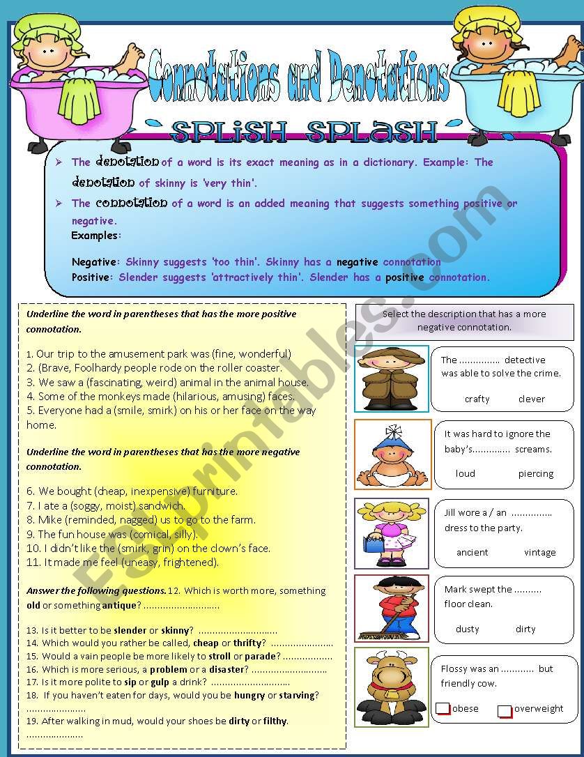 Connotations and Denotations worksheet