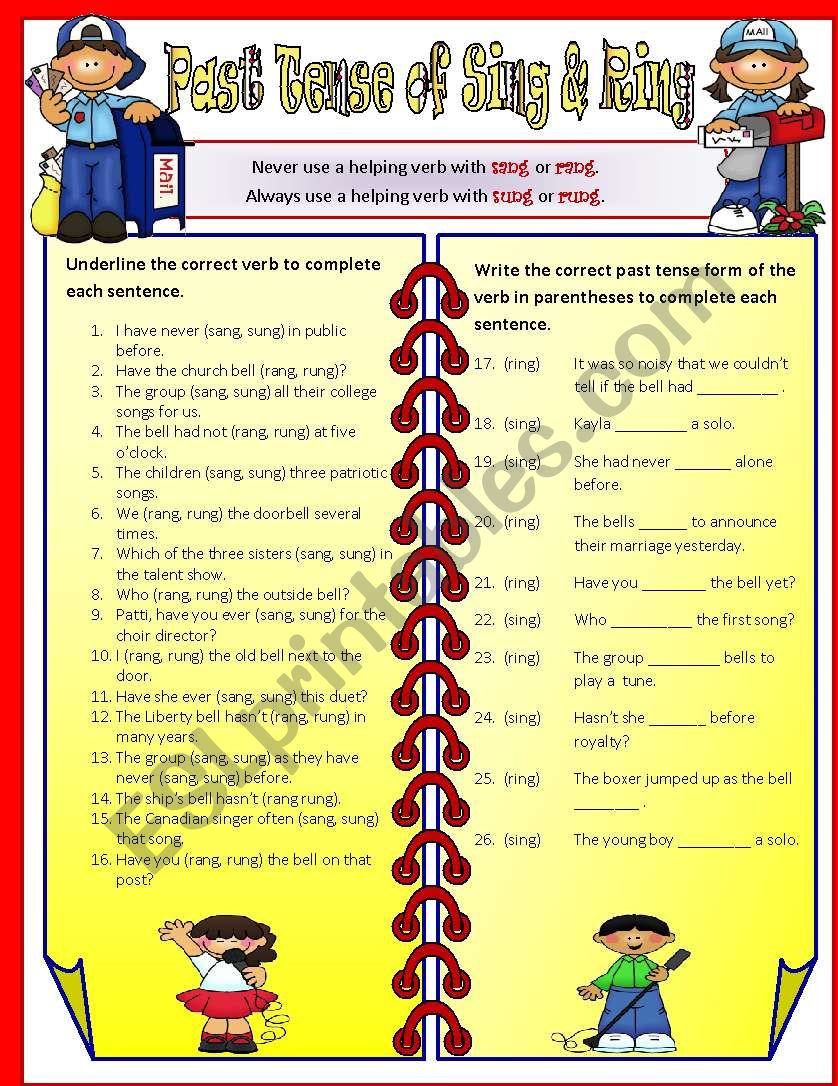 PAST TENSE - Rang, Rung, Sang, Sung *EDITABLE**