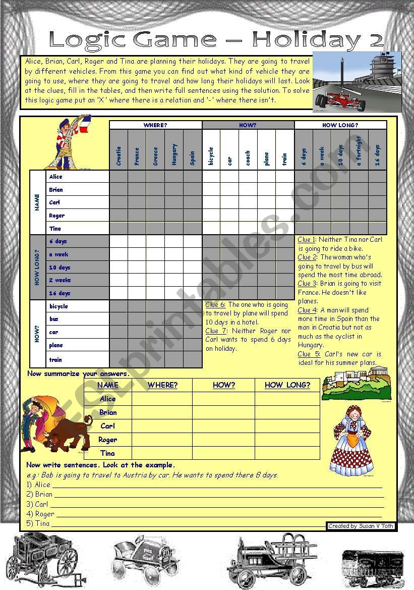 Logic game (17th) - Holiday 2 *** with key *** for intermediate level *** created with WORD 2003