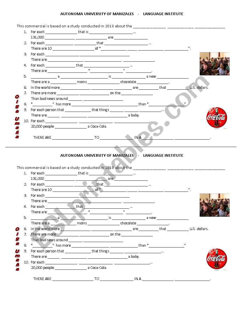 Coke commercial 2011 worksheet