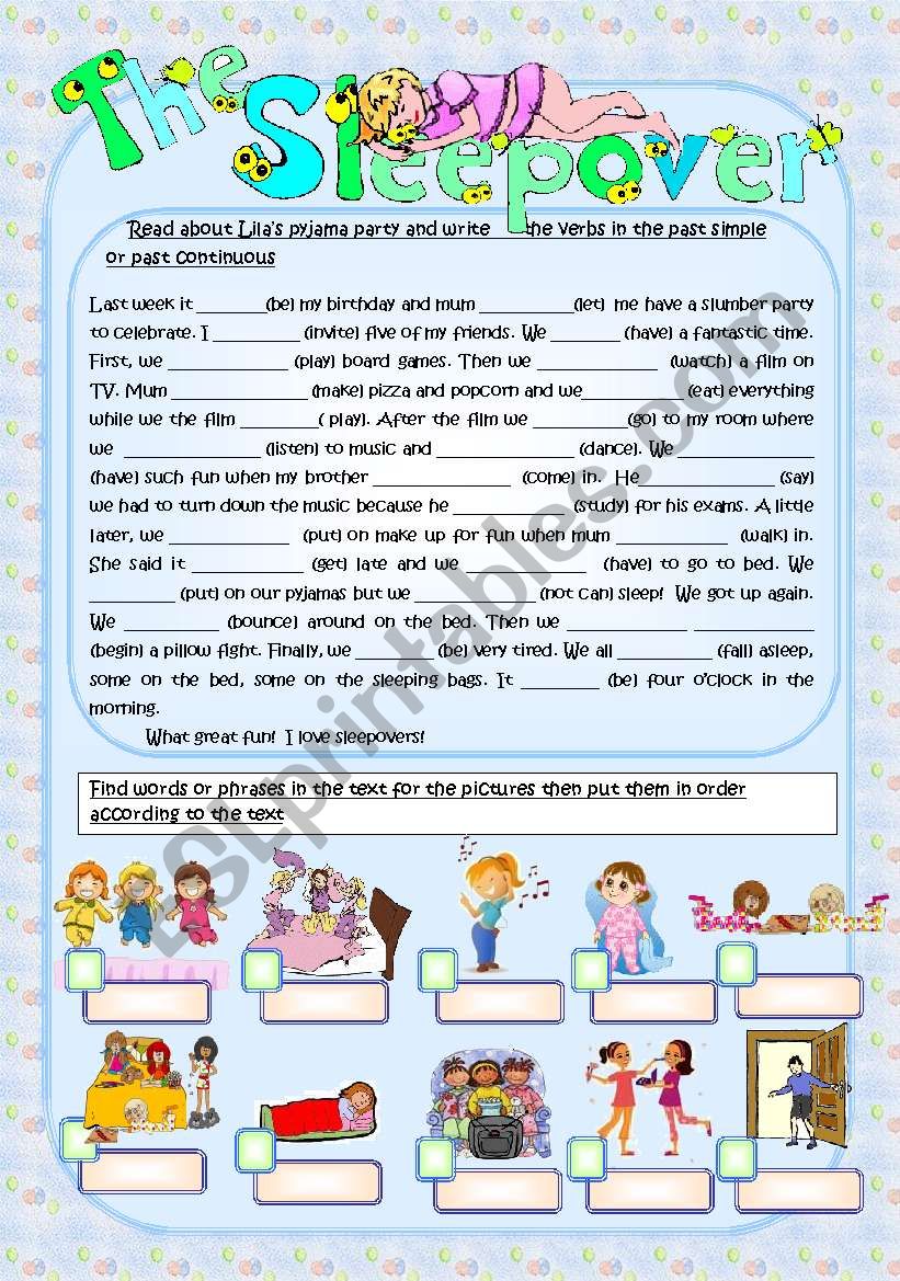 THE SLEEPOVER worksheet