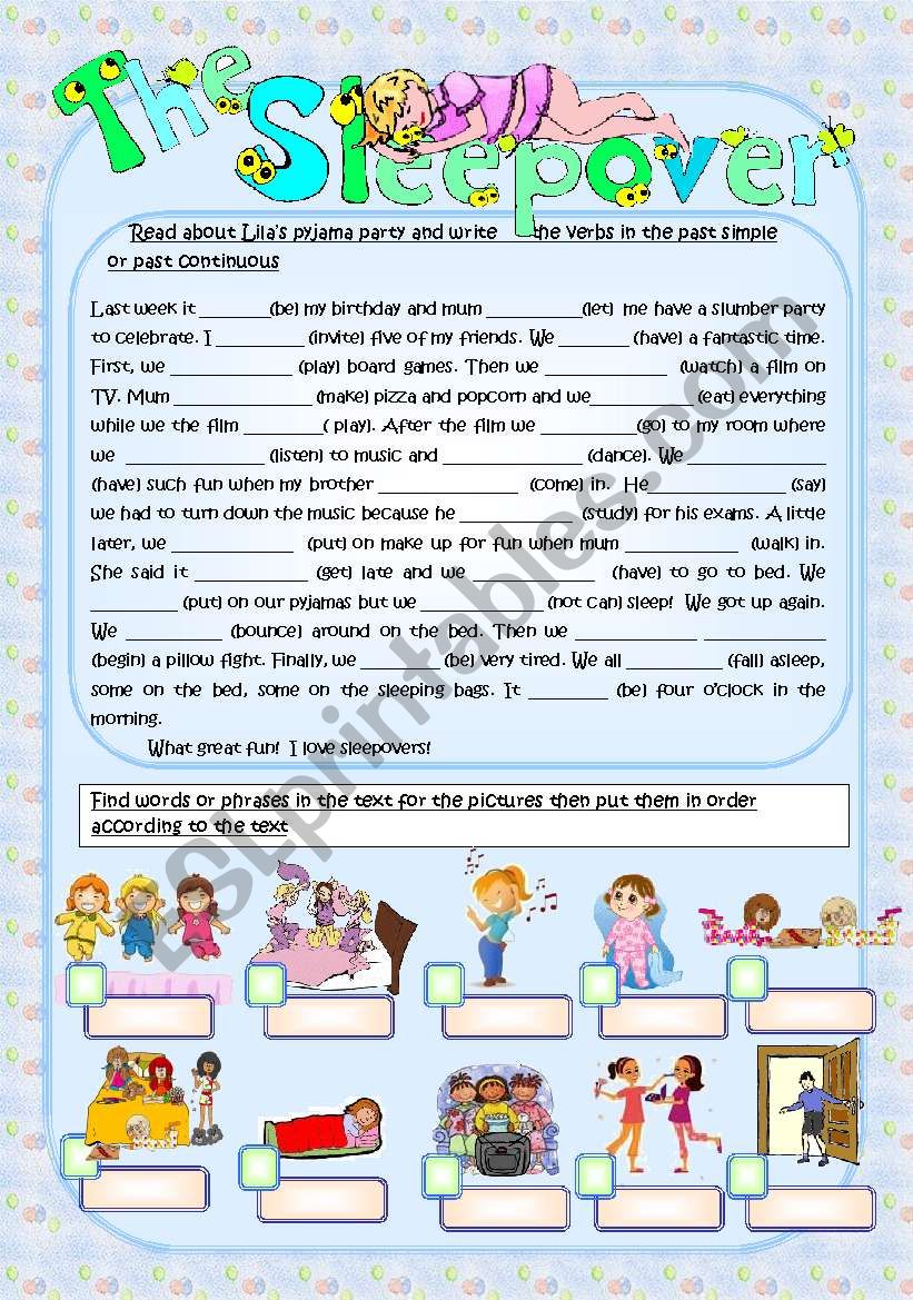 THE SLEEPOVER worksheet